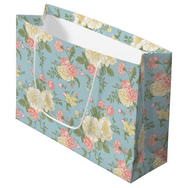 Grand Sac Cadeau Jardin Peony motif floral (Devant Angle)