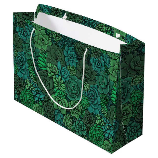 Grand Sac Cadeau Jardin succulent en vert (Dos Angle)