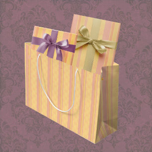 Grand Sac Cadeau Jaune doré vintage damassé rayé