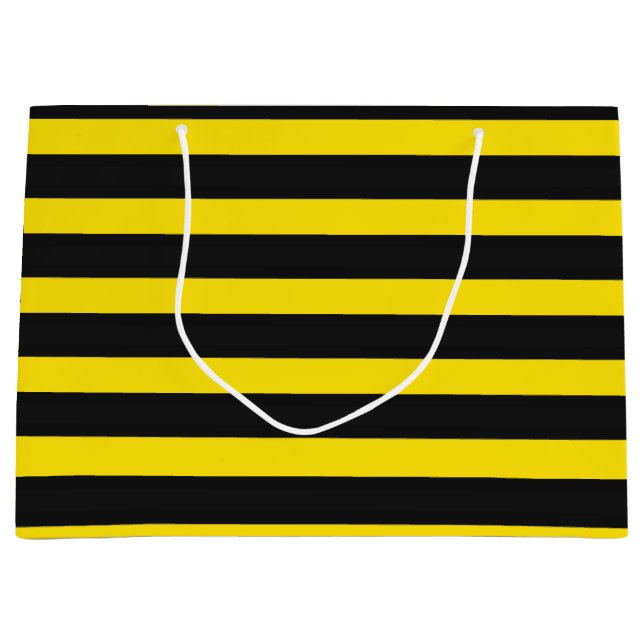 Grand Sac Cadeau Jaune et noir Abeille-Comme le motif de rayures (Devant)