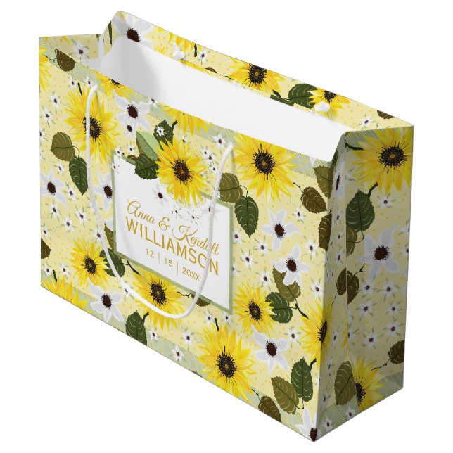 Grand Sac Cadeau Jaune floral tournesol  (Devant Angle)
