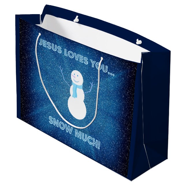 Grand Sac Cadeau Jésus T'Aime Beaucoup De Neige ! Christian Snowman (Dos Angle)