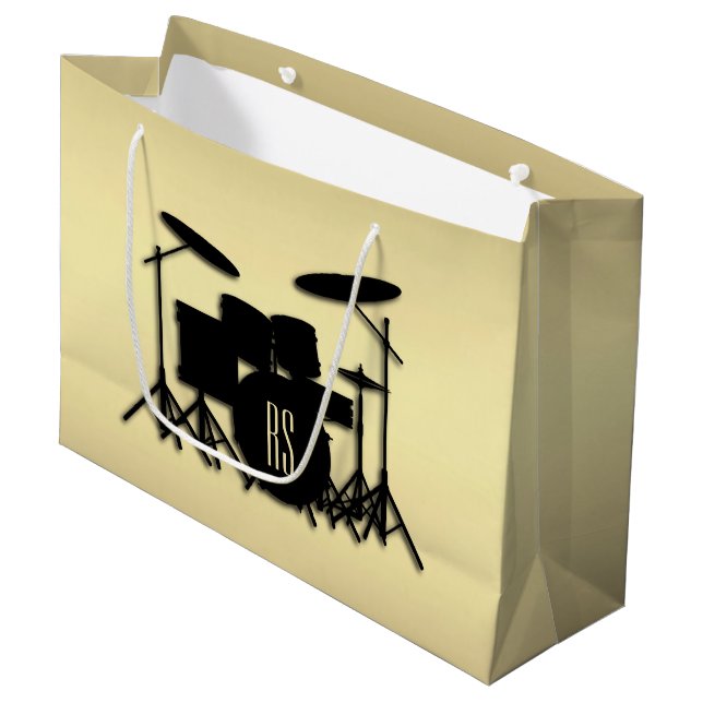 Grand Sac Cadeau Jeu de tambour monogramme or (Devant Angle)