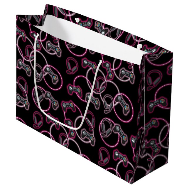 Grand Sac Cadeau Jeu vidéo Neon Rose Girls Motif (Devant Angle)