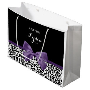 Grand Sac Cadeau Jeune Empreinte de léopard Joli Ruban Violet Avec