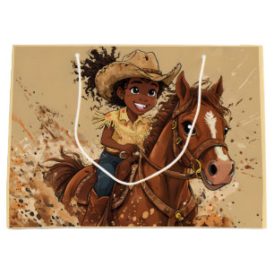 Grand Sac Cadeau Jeune fille souriante chevauchant son cheval