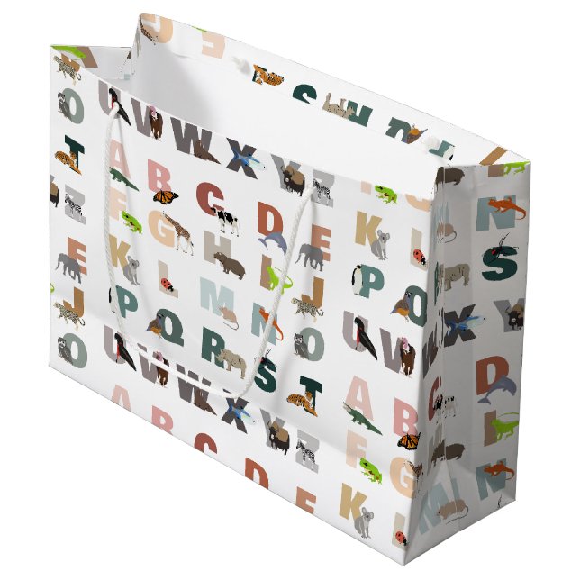 Grand Sac Cadeau Joli Alphabet ABC Animaux (Devant Angle)