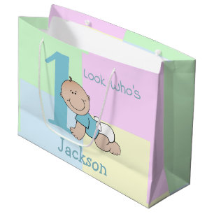 Grand Sac Cadeau Joli bébé garçon dessin animé 1er anniversaire