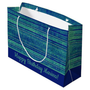 Grand Sac Cadeau Joli bleu vert Distressed Stripes Motif