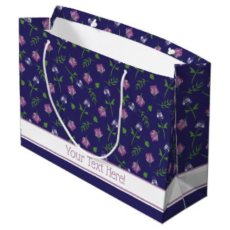 Grand Sac Cadeau Joli bleu violet rose Roses Rosebud Floral Imprime