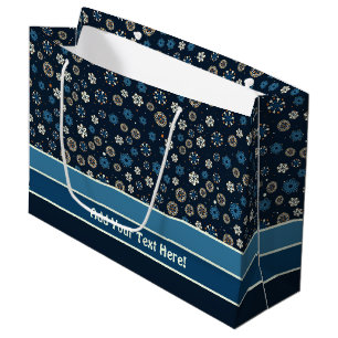 Grand Sac Cadeau Joli Blue Orange White Snowflakes scandinave