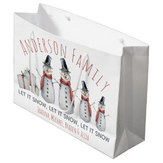 Grand Sac Cadeau Joli Bonhomme de Neige au Nom de Famille Personnal