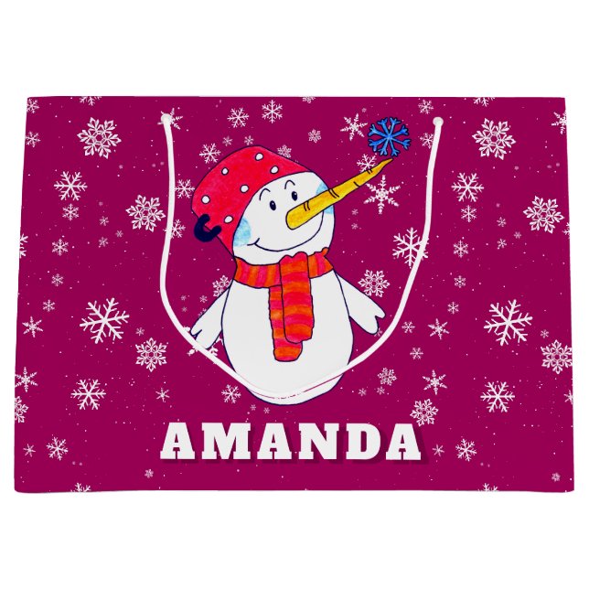 Grand Sac Cadeau Joli bonhomme de neige avec flocons de neige Enfan (Devant)