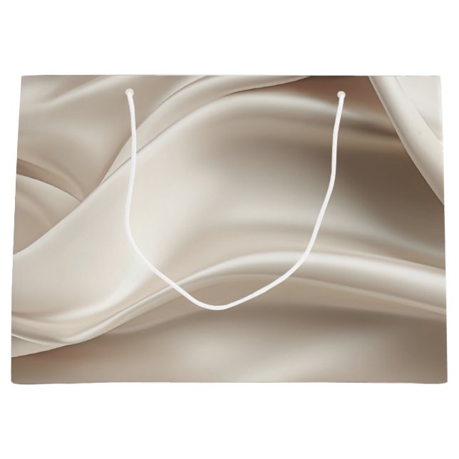 Grand Sac Cadeau Joli Champagne Or Romantique Faux Satin (Devant)