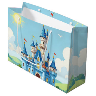 Grand Sac Cadeau Joli château bleu et blanc