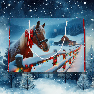 Grand Sac Cadeau Joli Cheval Brown avec Bow Noël Personnalisé