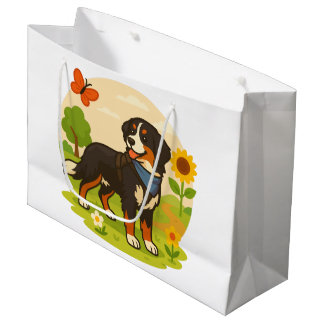 Grand Sac Cadeau Joli chien de montagne bernois avec tournesol et b