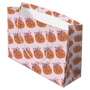 Grand Sac Cadeau Joli Citrouille Floral Girly rose Anniversaire