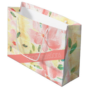 Grand Sac Cadeau Joli Corail Flowé
