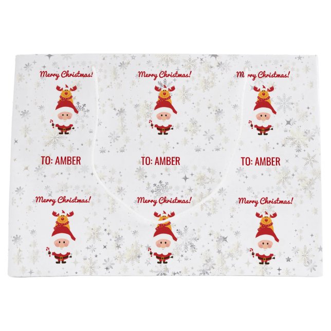 Grand Sac Cadeau Joli drôle moderne Rudolph Santa Nom personnalisé  (Devant)