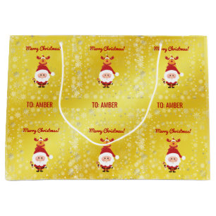 Grand Sac Cadeau Joli drôle moderne Rudolph Santa Nom personnalisé