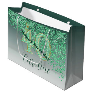 Grand Sac Cadeau Joli Falling Green Parties scintillant 40e anniver