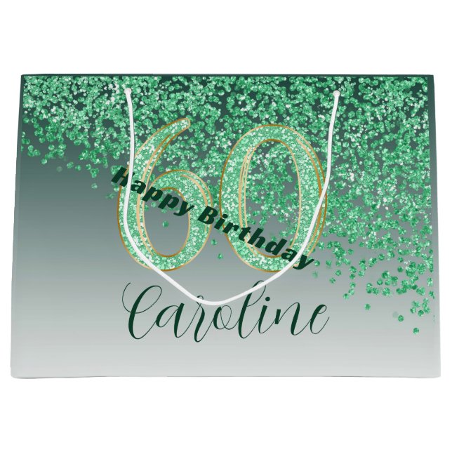Grand Sac Cadeau Joli Falling Green Parties scintillant 60e anniver (Devant)