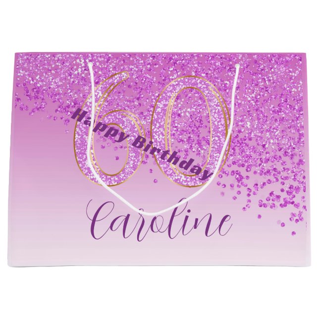 Grand Sac Cadeau Joli Falling Pink Parties scintillant 60e annivers (Devant)