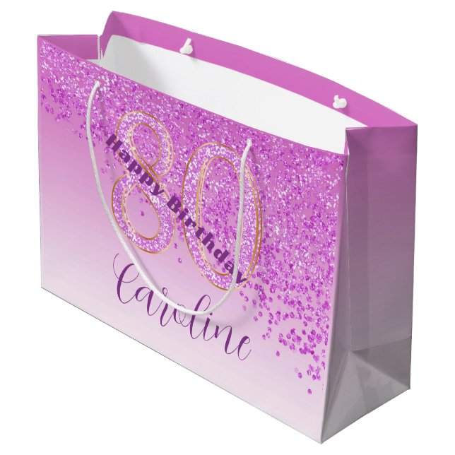 Grand Sac Cadeau Joli Falling Pink Parties scintillant 80e annivers (Dos Angle)