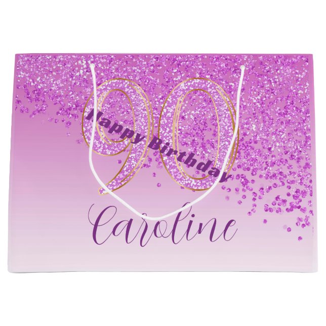 Grand Sac Cadeau Joli Falling Pink Parties scintillant 90e annivers (Devant)