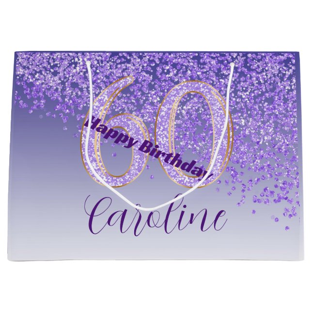 Grand Sac Cadeau Joli Falling Purple Parties scintillant 60e annive (Devant)