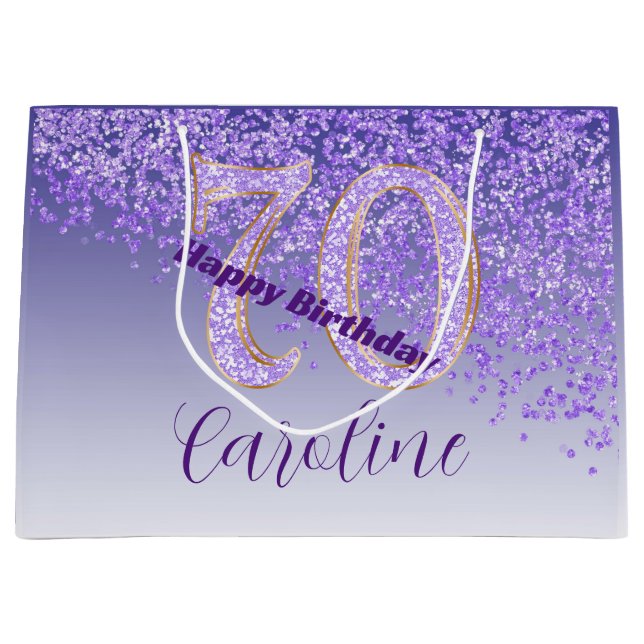 Grand Sac Cadeau Joli Falling Purple Parties scintillant 70e annive (Devant)