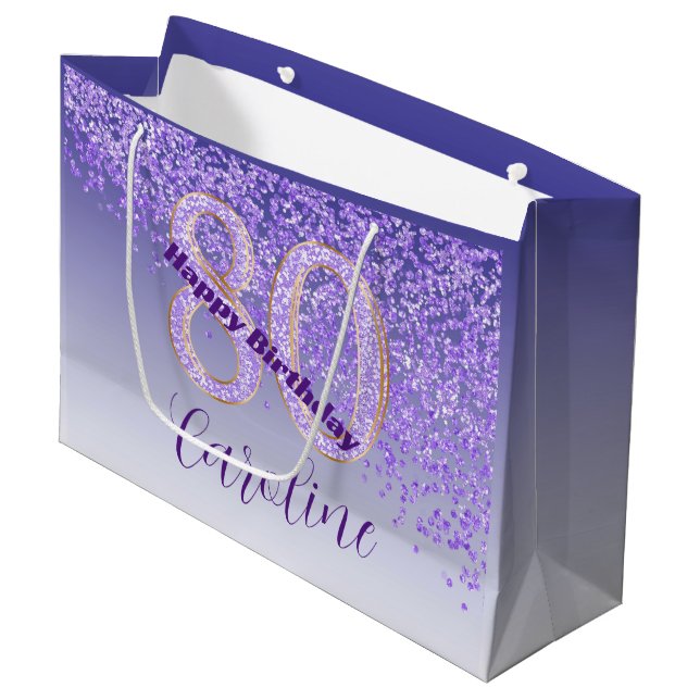 Grand Sac Cadeau Joli Falling Purple Parties scintillant 80e annive (Devant Angle)