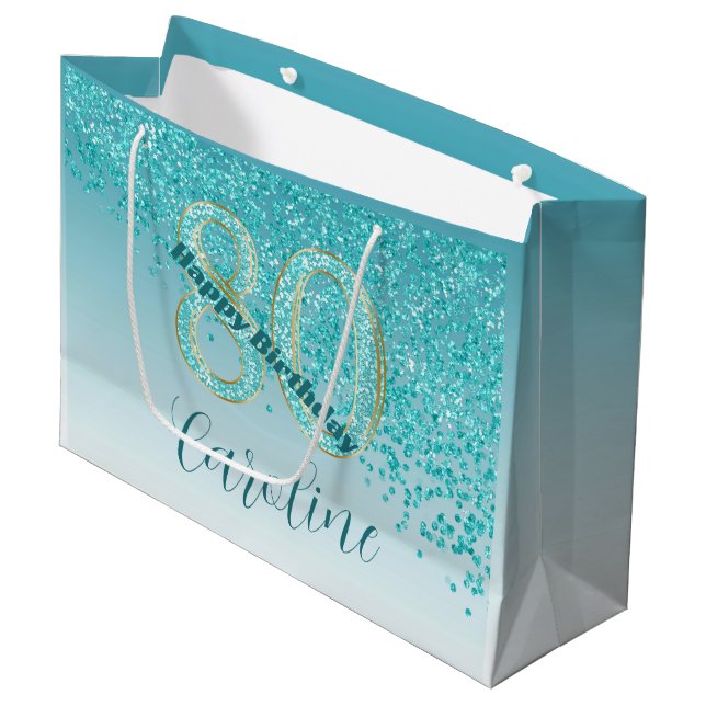 Grand Sac Cadeau Joli Falling Turquoise Blue Parties scintillant 80 (Devant Angle)