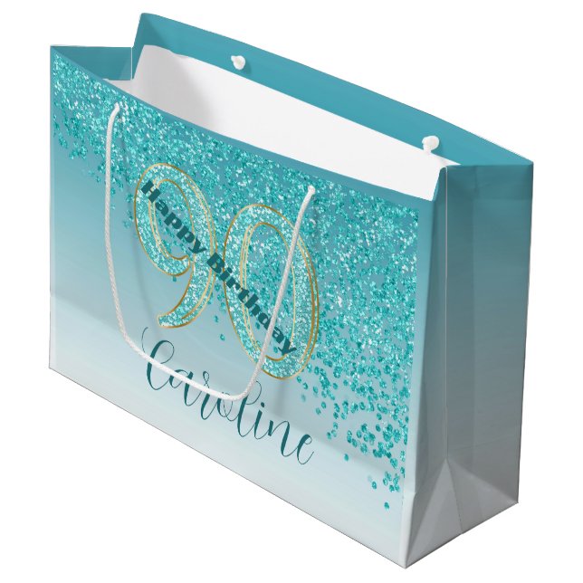Grand Sac Cadeau Joli Falling Turquoise Blue Parties scintillant 90 (Devant Angle)