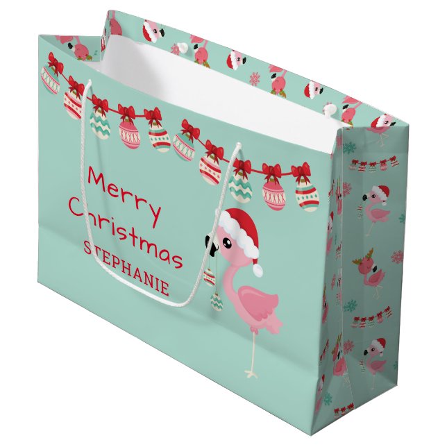 Grand Sac Cadeau Joli Flamant rose de Noël Ornements (Devant Angle)