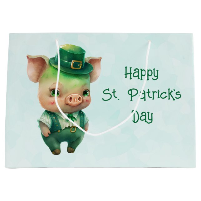 Grand Sac Cadeau Joli Green St. Patrick's Day Pig (Devant)