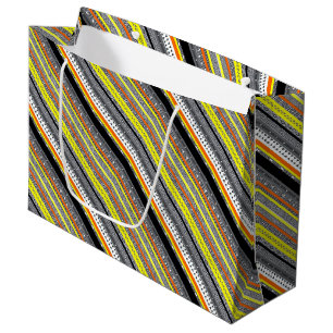 Grand Sac Cadeau Joli gris jaune orange aztèque motif