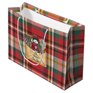 Grand Sac Cadeau Joli Jeu Rustique Plaid Noël Famille personnalisée