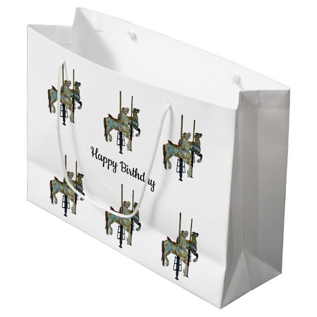 Grand Sac Cadeau Joli Joyeux Parcours Carrousel Chevaux Motif (Devant Angle)
