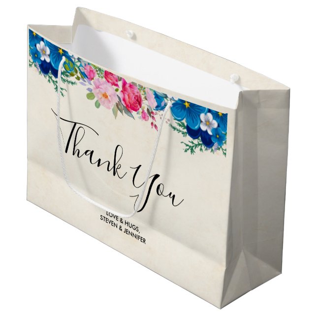 Grand Sac Cadeau Joli Merci de frontière rose et bleu (Devant Angle)