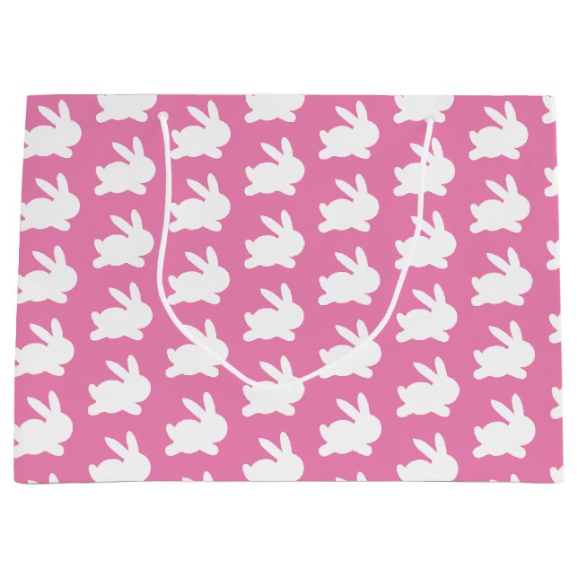 Grand Sac Cadeau Joli Motif de lapin rose chaud (Devant)
