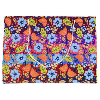 Grand Sac Cadeau Joli Motif de Noël Floral Xmas Tree Festive