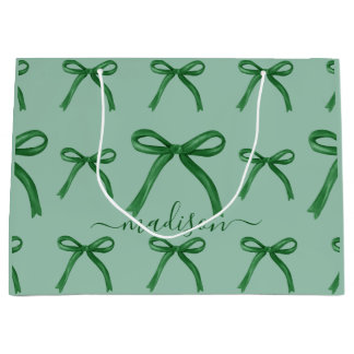 Grand Sac Cadeau Joli motif de nœud vert élégant