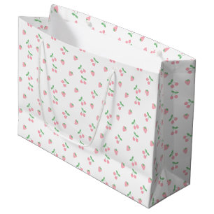 Grand Sac Cadeau Joli Motif esthétique aux fraises de cerise rose