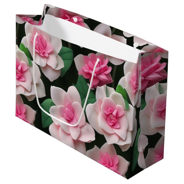 Grand Sac Cadeau Joli motif fleuri rose boho (Devant Angle)