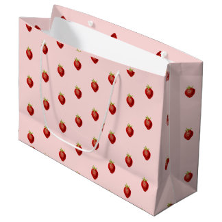 Grand Sac Cadeau Joli motif fraise girly sur fond rose 