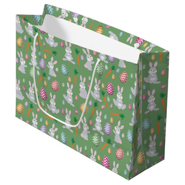 Grand Sac Cadeau Joli Motif lapin lapin de Pâques vert (Devant Angle)
