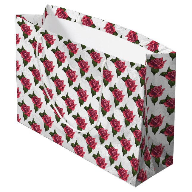 Grand Sac Cadeau Joli Motif rouge Rose (Dos Angle)