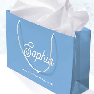 Grand Sac Cadeau Joli nom personnalisé joli bleu anniversaire moder